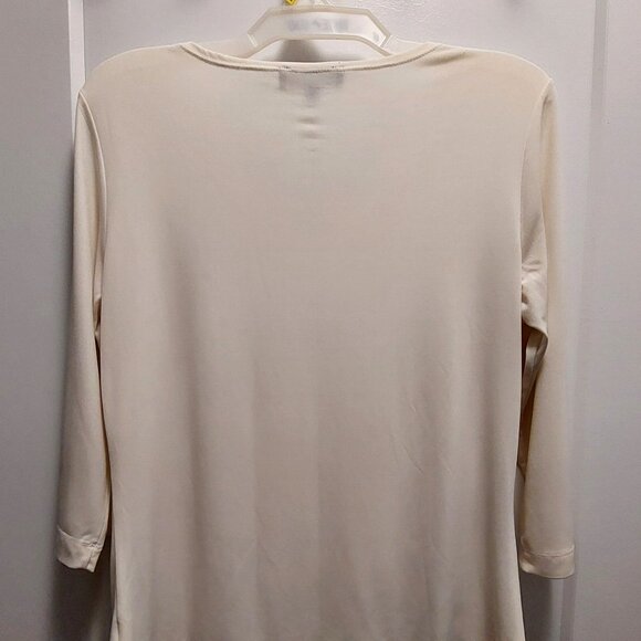 LAURA PETITES Cream V-Neckline 3/4 Sleeves Stretch Knit Top - Size TG/XL - Picture 2 of 7